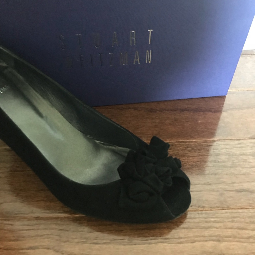 Stuart Weizman Black Suede Peep Toe Heels - image 3